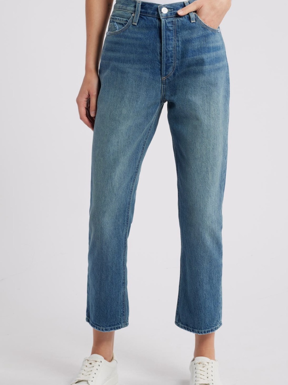 NWT PAIGE Billy high waist Mid Wash Straight-Leg ankle Jeans the Roxy